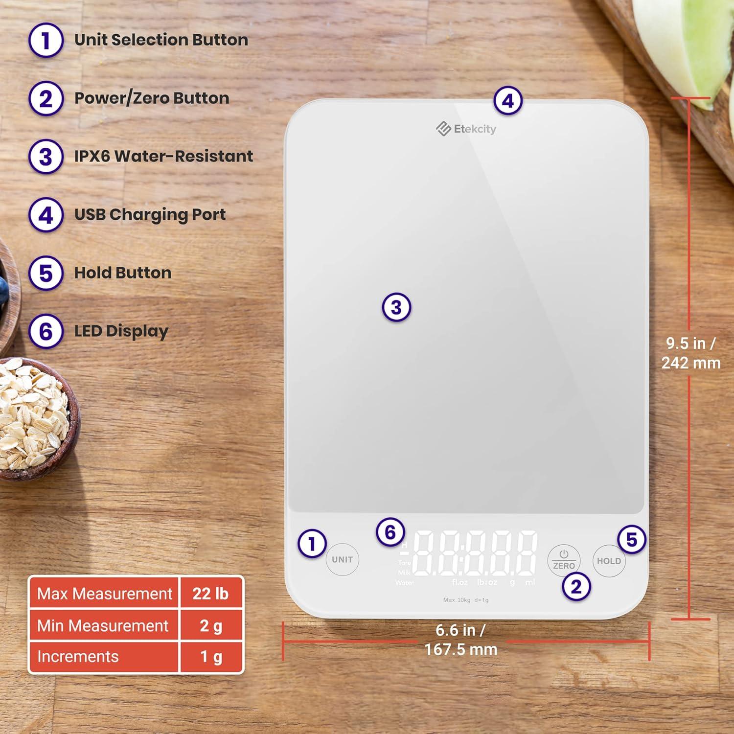Etekcity Smart Food Kitchen Scale with Nutritional Calculator, Free App with 19 Nutrients Tracking, Calorie, Marco, Digital grams and ounces for weight loss, Premium Stainless Steel, 11lb(Achromatic White)