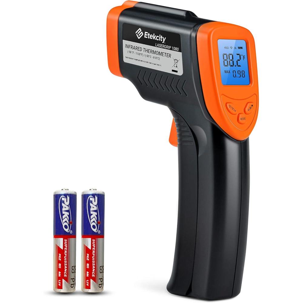Etekcity Infrared Thermometer Upgrade 774, Heat Temperature Temp Gun for Cooking, Laser IR Surface Tool for Pizza, Griddle, Grill, HVAC, Engine, Accessories, -58°F to 842°F, Blue(Orange)