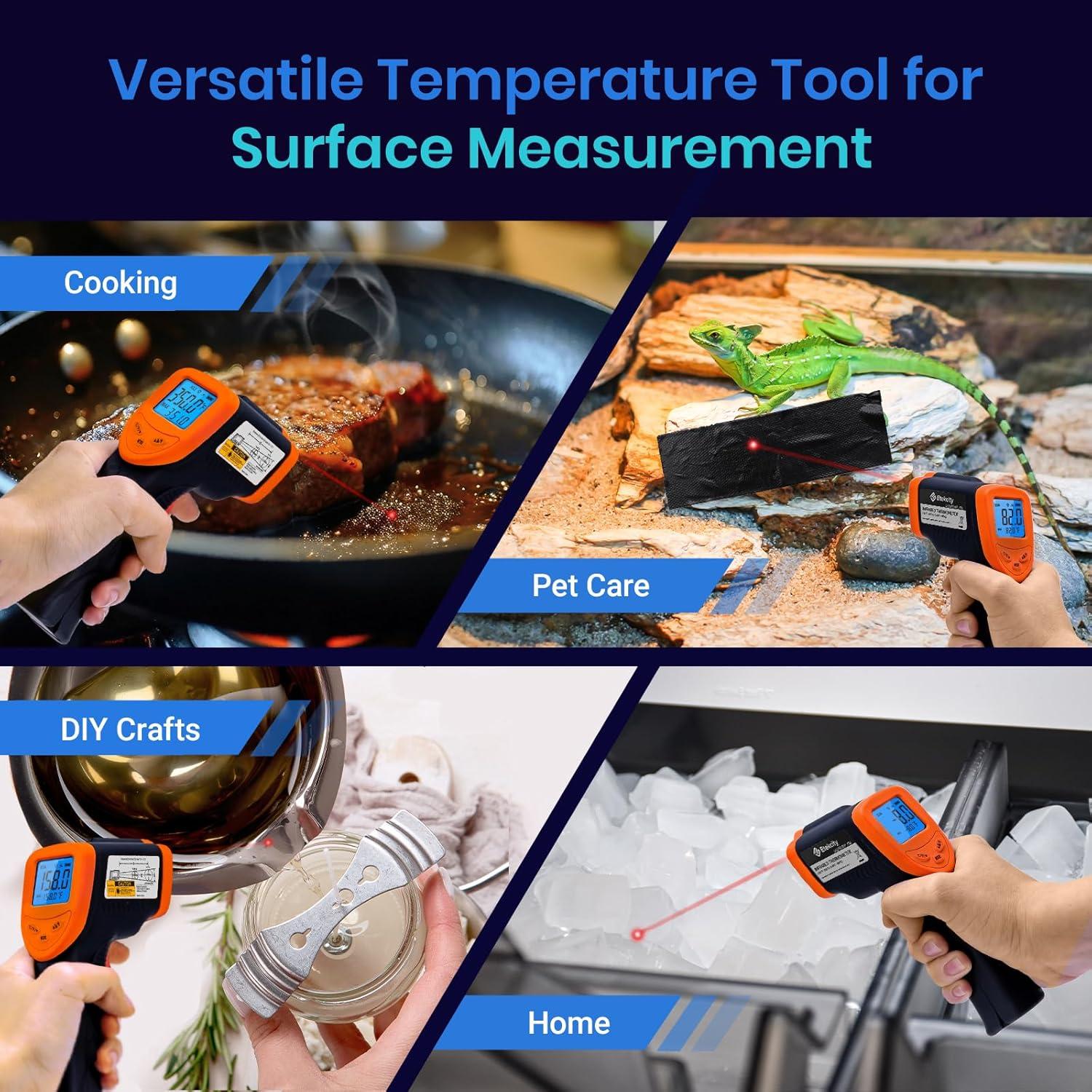 Etekcity Infrared Thermometer Upgrade 774, Heat Temperature Temp Gun for Cooking, Laser IR Surface Tool for Pizza, Griddle, Grill, HVAC, Engine, Accessories, -58°F to 842°F, Blue(Orange)