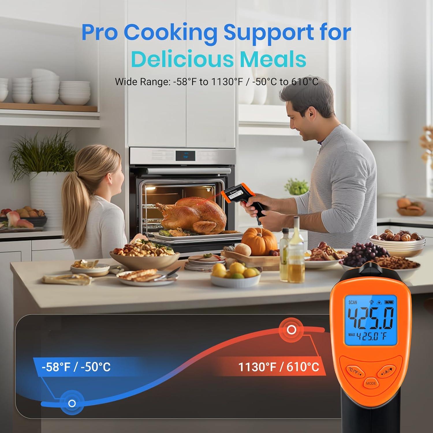 Etekcity Infrared Thermometer Upgrade 774, Heat Temperature Temp Gun for Cooking, Laser IR Surface Tool for Pizza, Griddle, Grill, HVAC, Engine, Accessories, -58°F to 842°F, Blue(Orange)