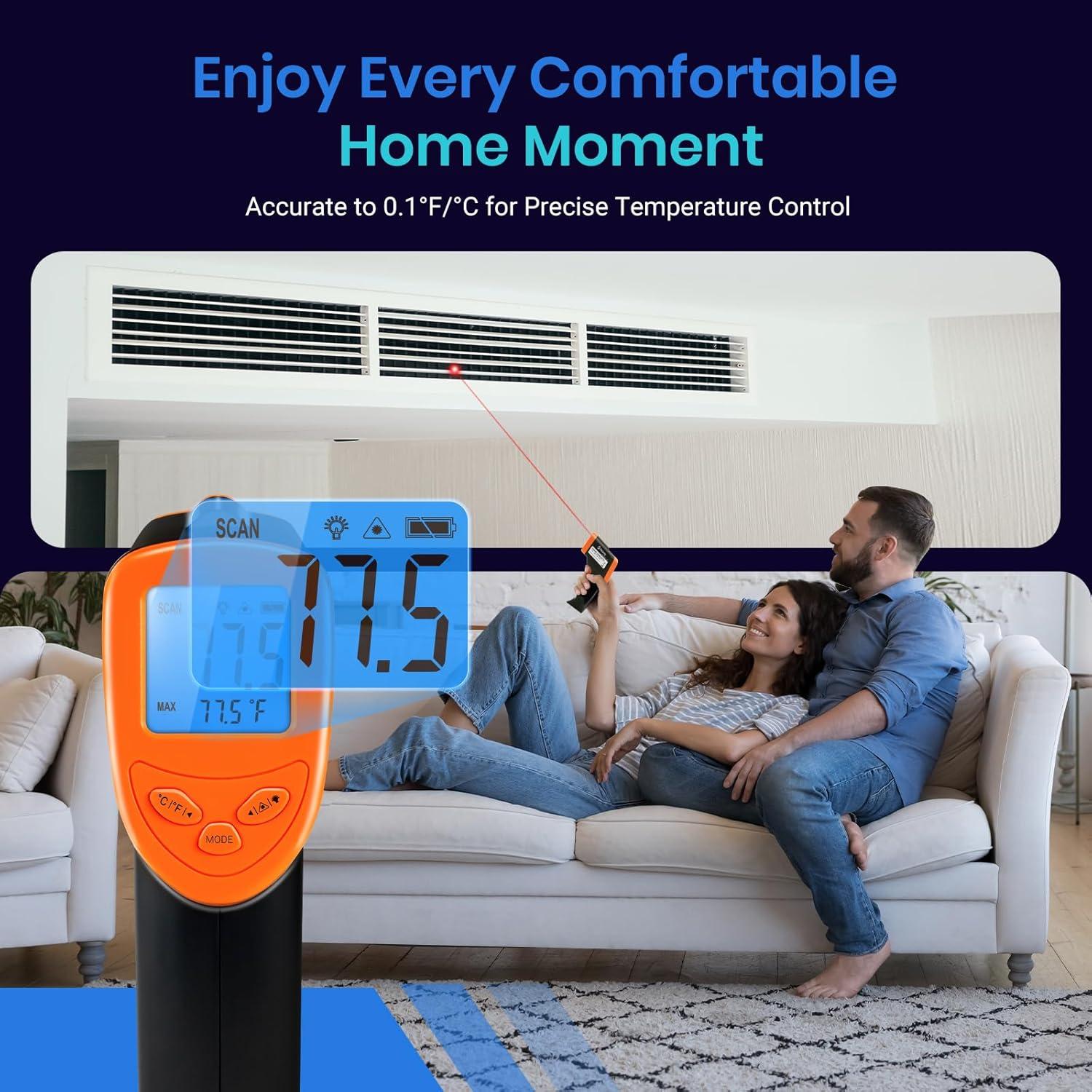 Etekcity Infrared Thermometer Upgrade 774, Heat Temperature Temp Gun for Cooking, Laser IR Surface Tool for Pizza, Griddle, Grill, HVAC, Engine, Accessories, -58°F to 842°F, Blue(Orange)