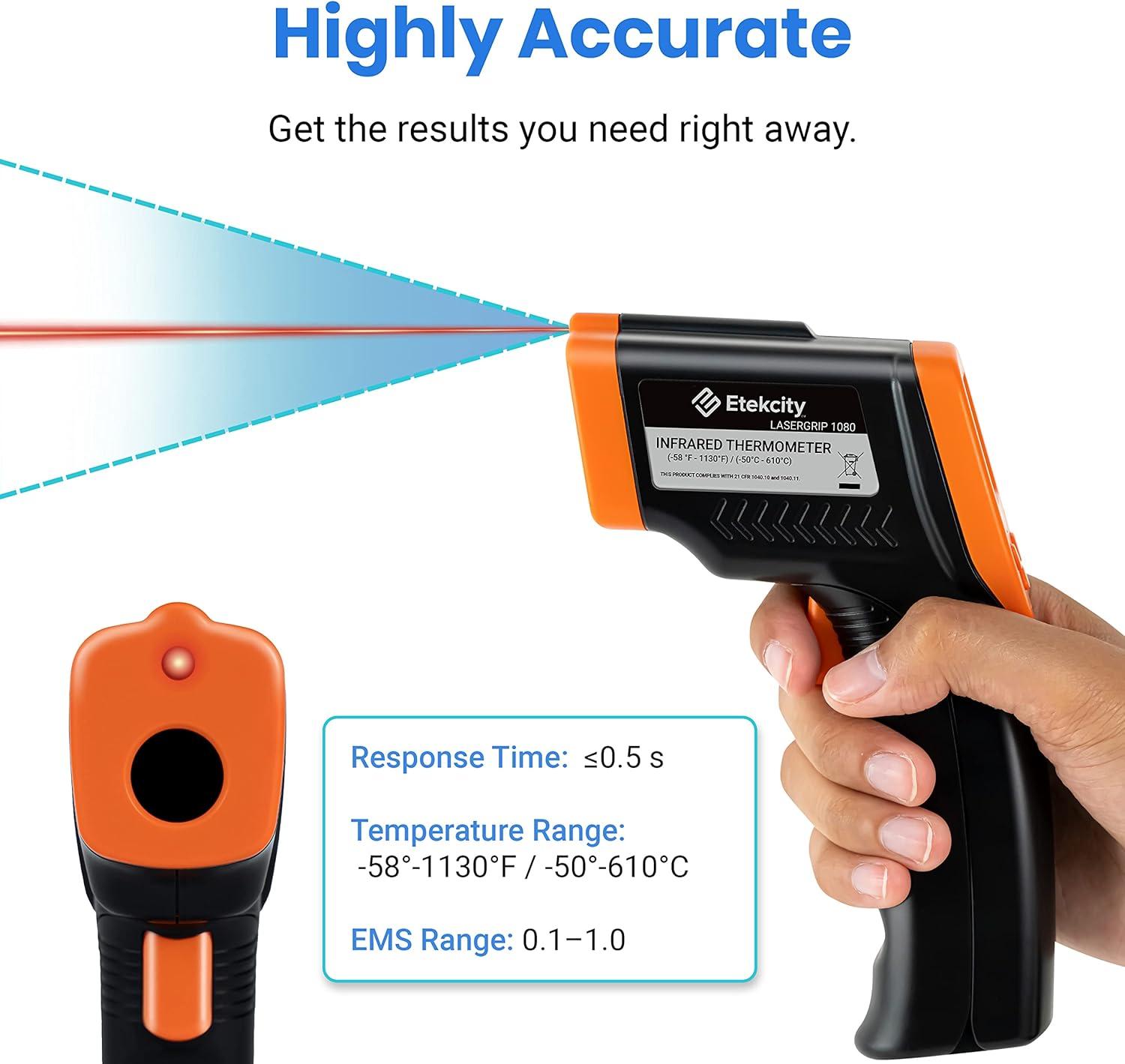 Etekcity Infrared Thermometer Upgrade 774, Heat Temperature Temp Gun for Cooking, Laser IR Surface Tool for Pizza, Griddle, Grill, HVAC, Engine, Accessories, -58°F to 842°F, Blue(Orange)