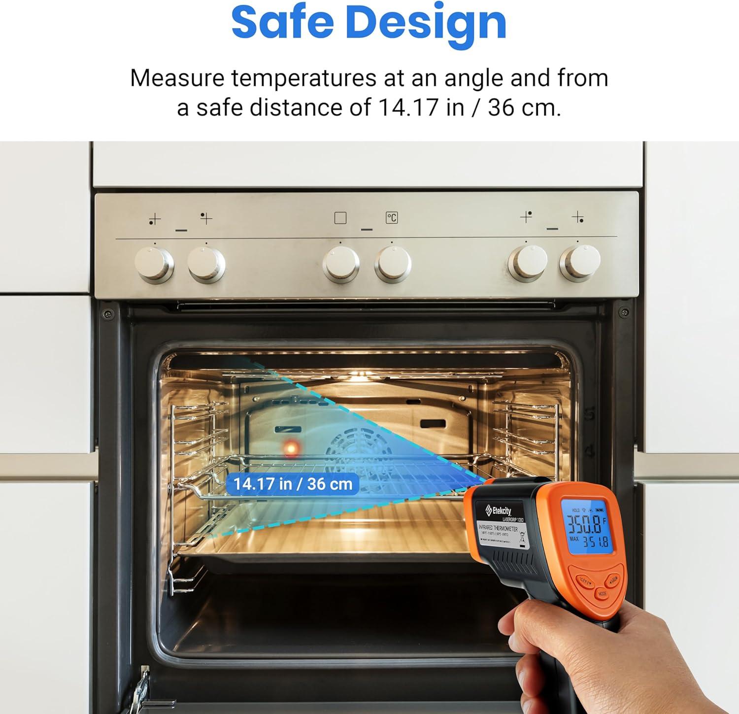 Etekcity Infrared Thermometer Upgrade 774, Heat Temperature Temp Gun for Cooking, Laser IR Surface Tool for Pizza, Griddle, Grill, HVAC, Engine, Accessories, -58°F to 842°F, Blue(Orange)