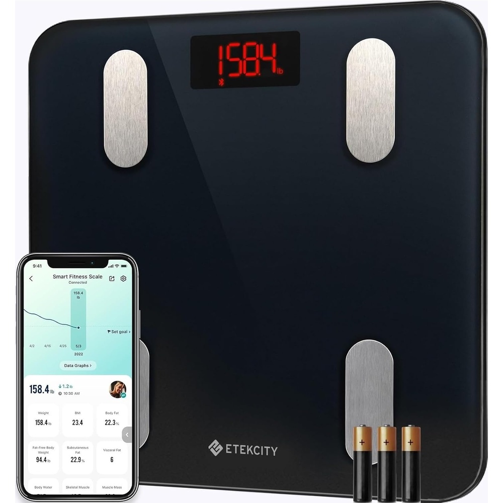 Etekcity WiFi 8-Electrode Smart Scale for Body Weight and Fat | Body Composition Scale with Color Handle Display, 50+ Metrics, 5-Segment Analysis, WiFi Auto Sync and USB-C Charging(Classic Black)
