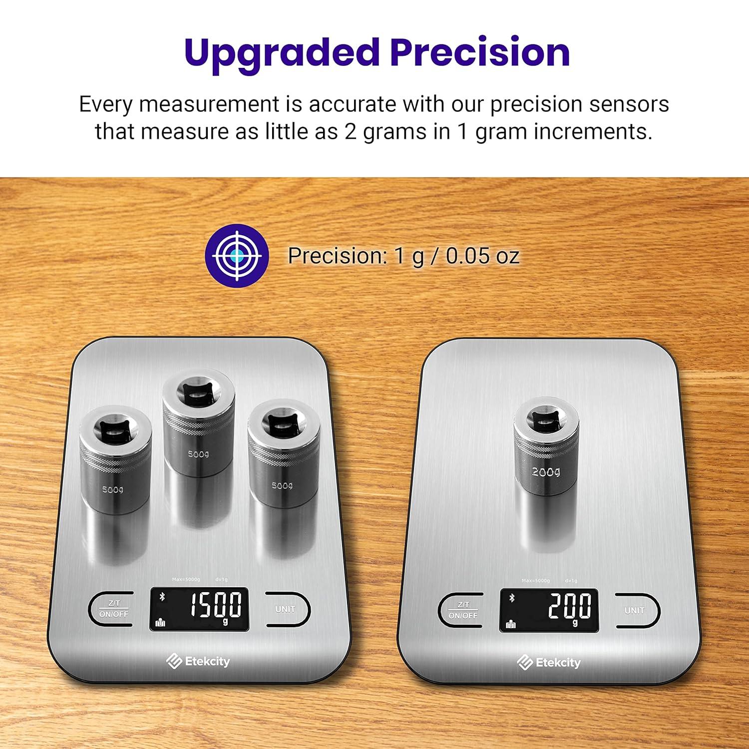 Etekcity Smart Food Kitchen Scale with Nutritional Calculator, Free App with 19 Nutrients Tracking, Calorie, Marco, Digital grams and ounces for weight loss, Premium Stainless Steel, 11lb(Silver)