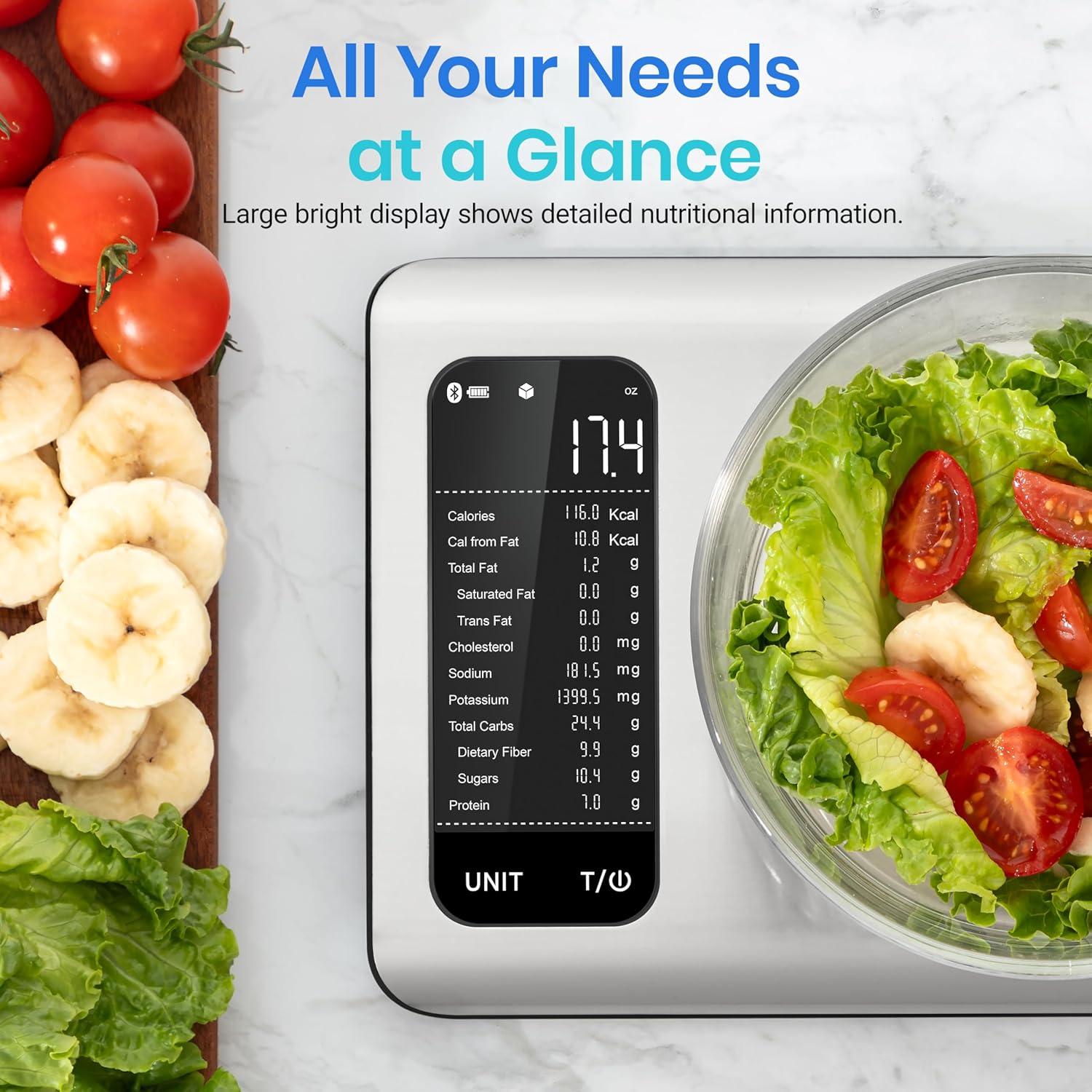 Etekcity Smart Food Kitchen Scale with Nutritional Calculator, Free App with 19 Nutrients Tracking, Calorie, Marco, Digital grams and ounces for weight loss, Premium Stainless Steel, 11lb(Stainless Steel 1)