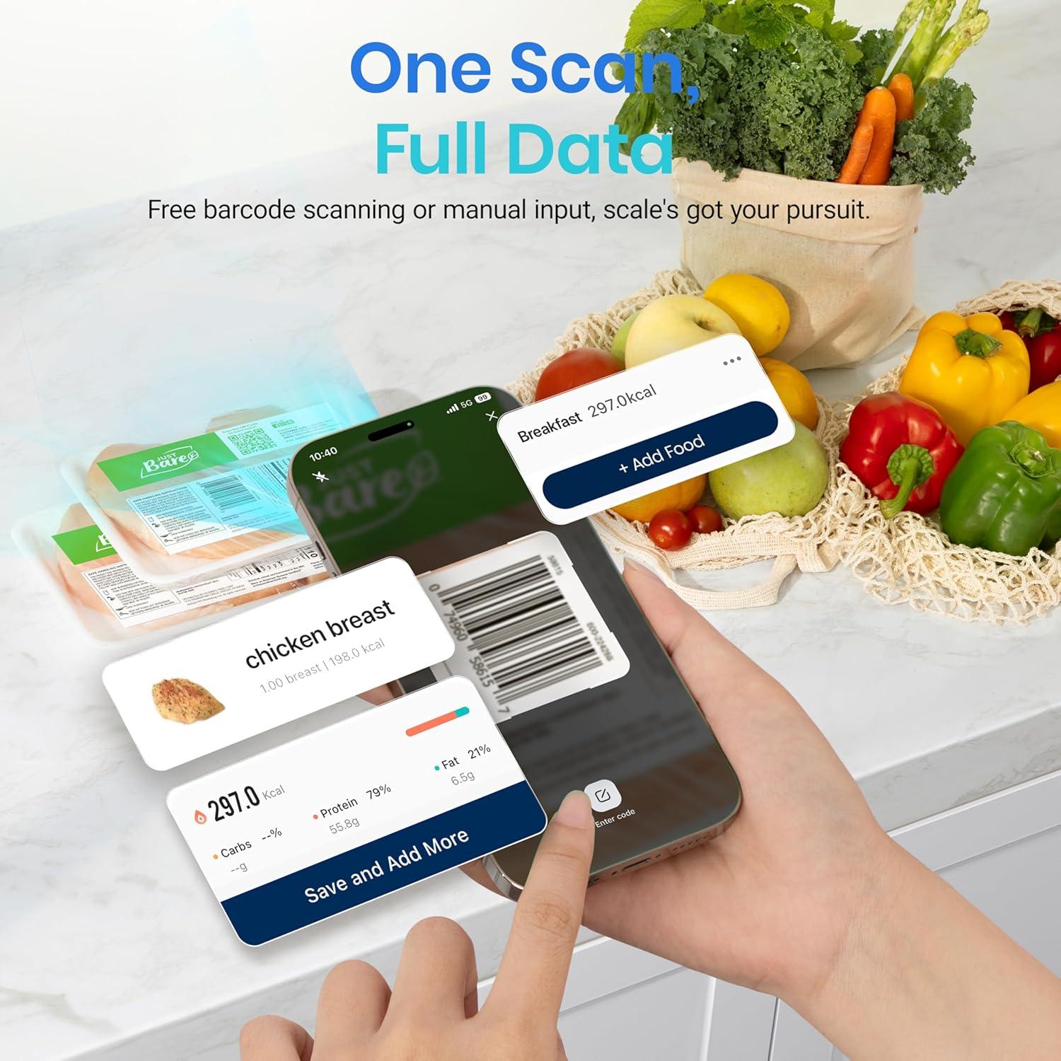 Etekcity Smart Food Kitchen Scale with Nutritional Calculator, Free App with 19 Nutrients Tracking, Calorie, Marco, Digital grams and ounces for weight loss, Premium Stainless Steel, 11lb(Stainless Steel 1)